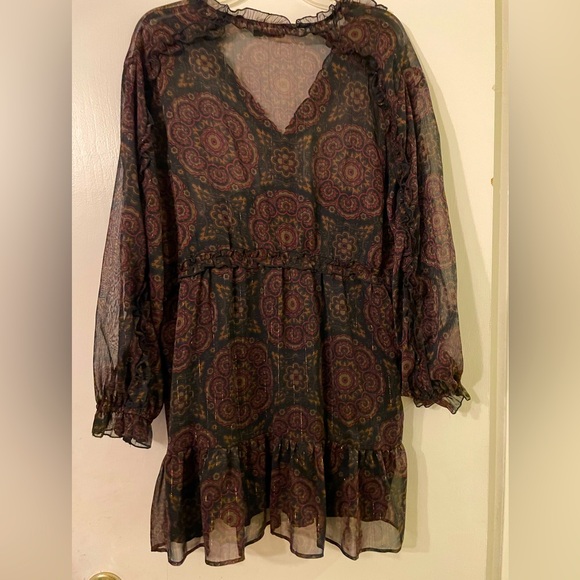 ZARA Beautiful Short Ruffle Boho/Western Style Dress Sz XL - Picture 2 of 9